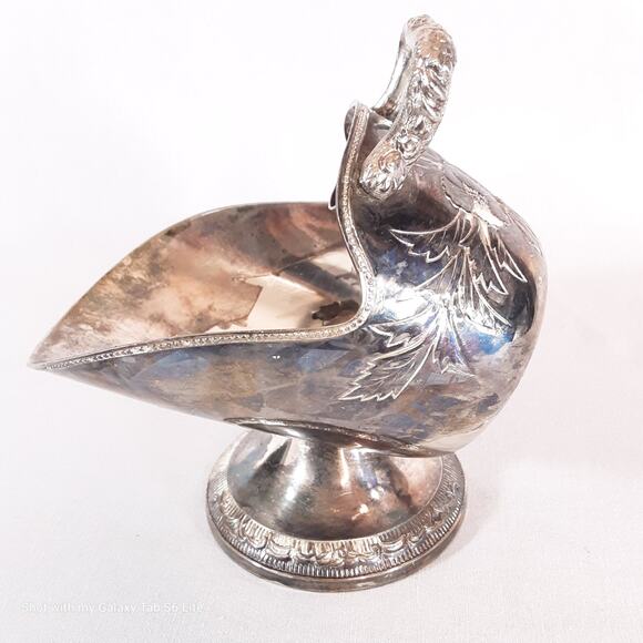 Vintage Silver Tone Sugar Scuttle Dish Ornate Distressed - Picture 1 of 9